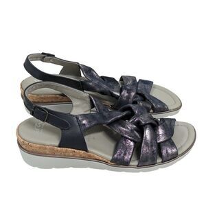 Ara Womens Size 5 Black Adjustable Strap Open Toe Wedge Heel Slingback Sandal